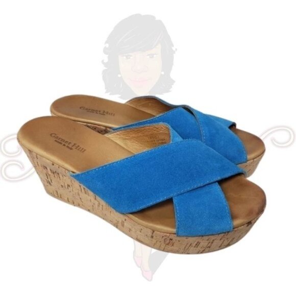Garnet Hill Blue Open Toe Backless Sandals Sz N/A - Picture 1 of 12